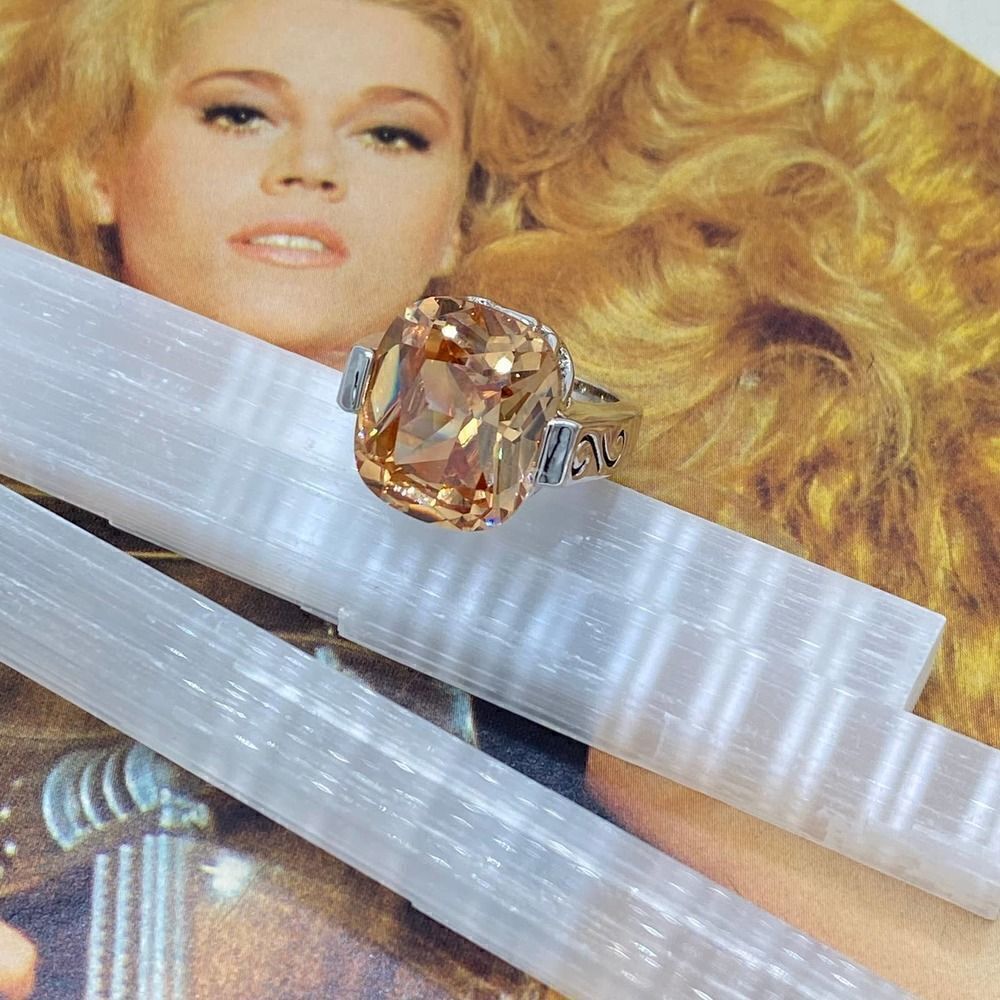 Champagne Cz Rhodium Brass Ring Size 5